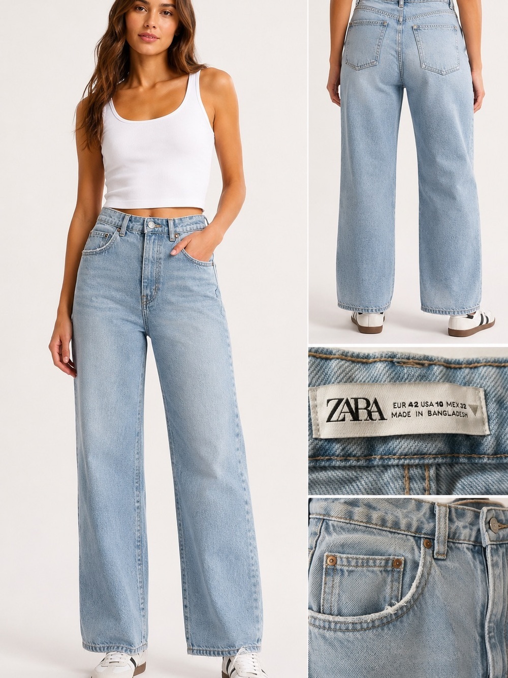 Zara Women’s Size 10 Light Wash Wide Leg Jeans High Rise Button Fly